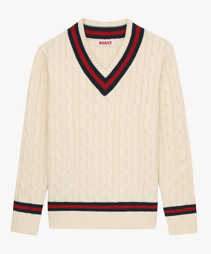 Cable Knit in Ivory/Maroon/Navy