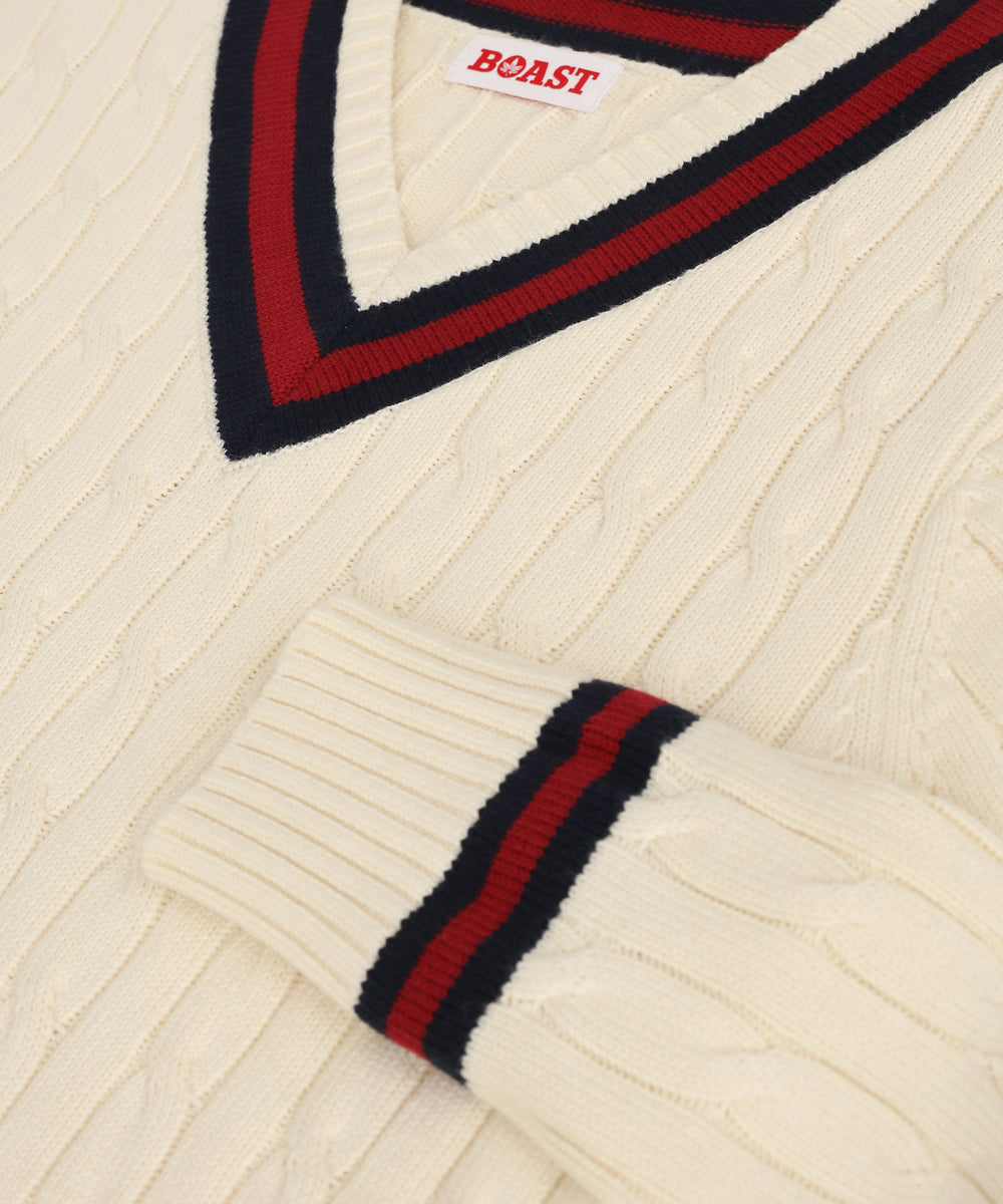 Cable Knit in Ivory/Maroon/Navy