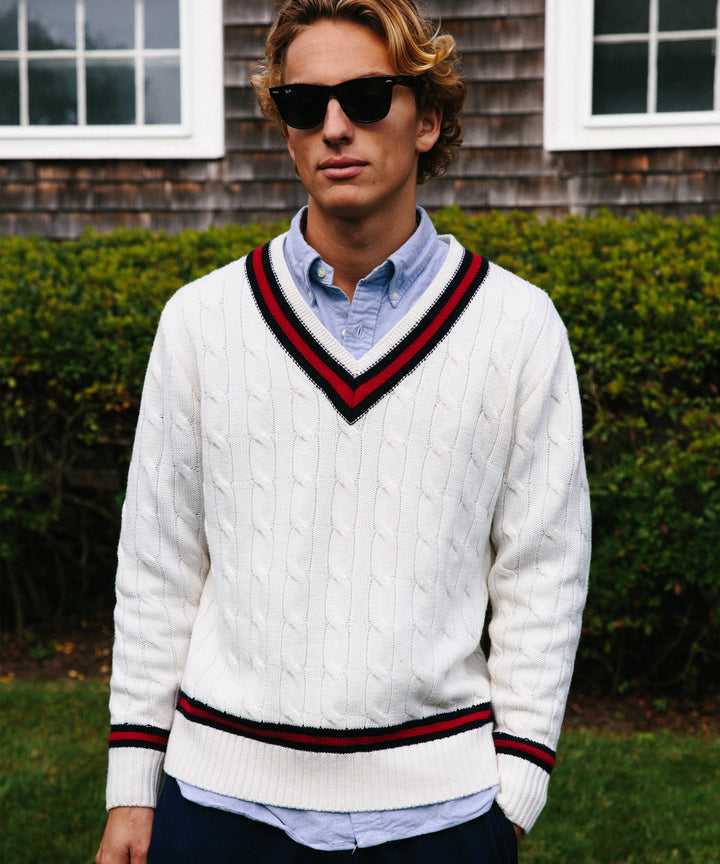 Cable Knit in Ivory/Maroon/Navy