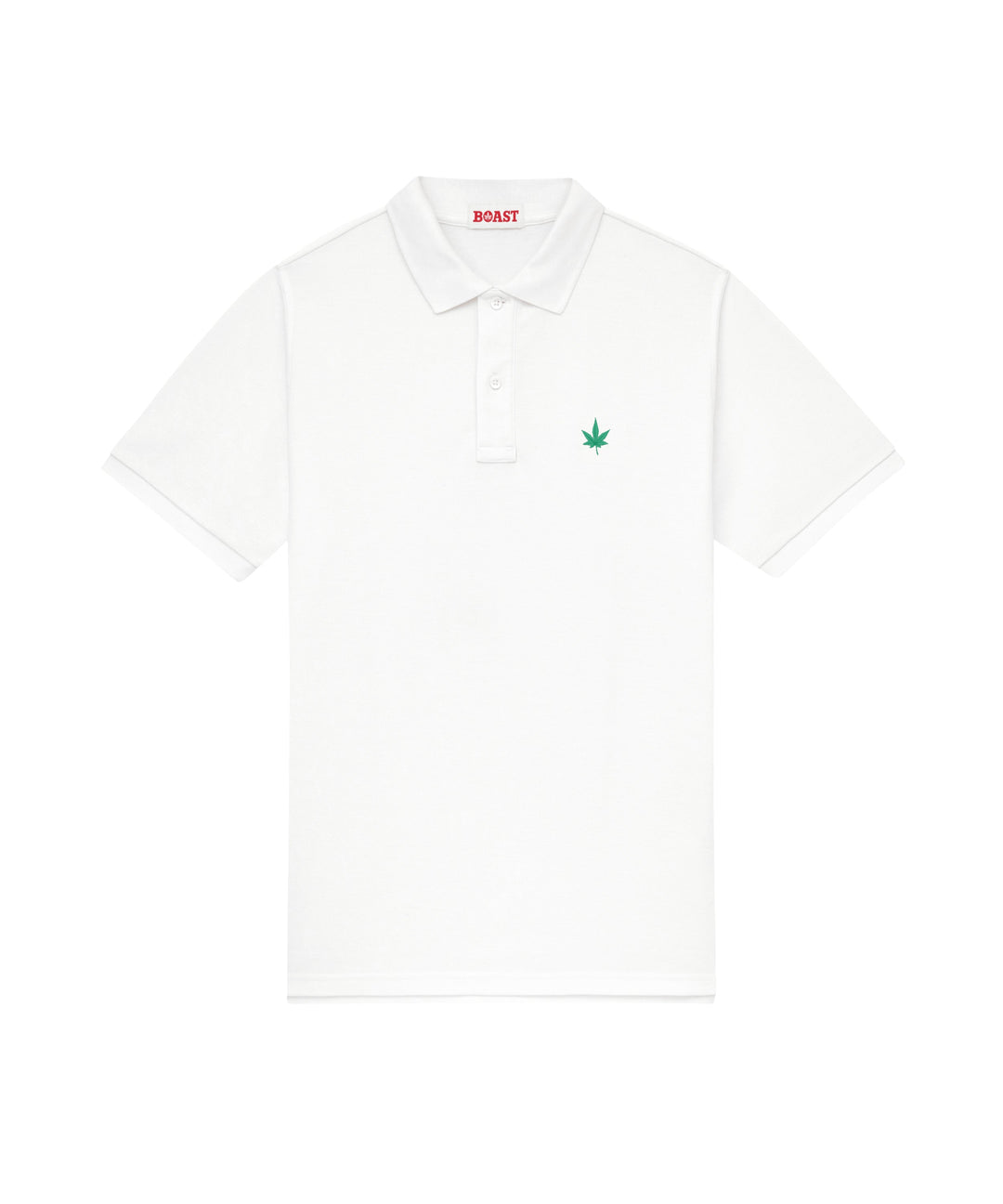 Polo in White with Green Leaf