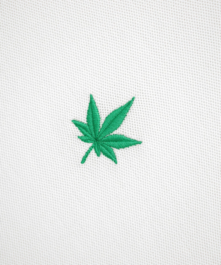 Polo in White with Green Leaf