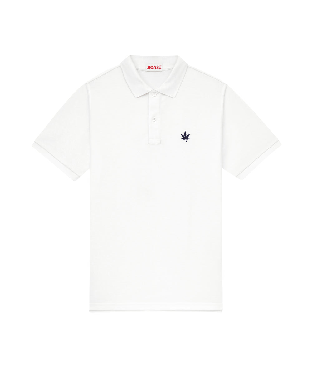 Polo in White with Navy Leaf