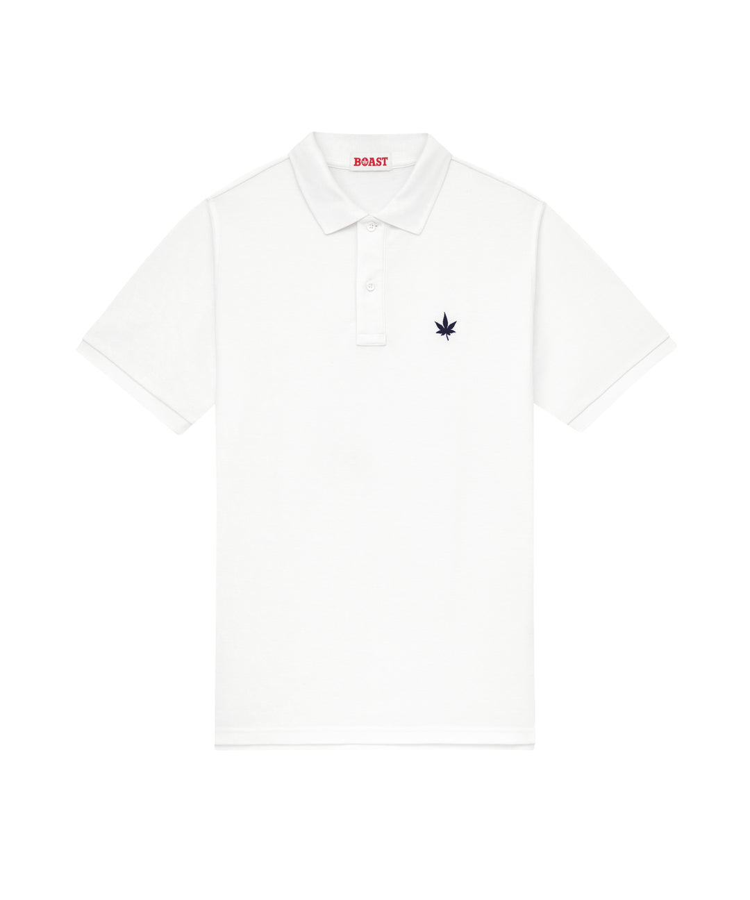 Polo in White with Navy Leaf