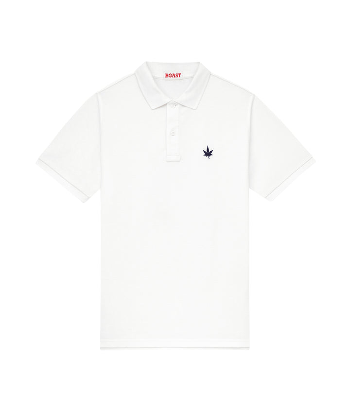 Polo in White with Navy Leaf