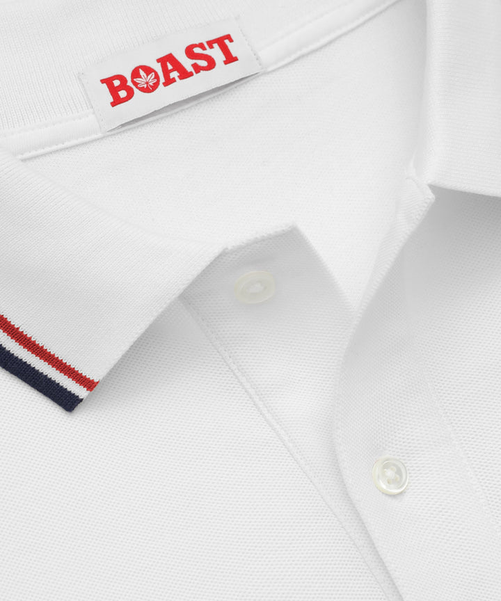Polo in White Red Navy Tipping