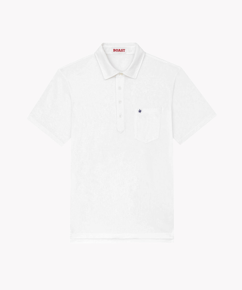 Performance Polo in White Navy Leaf