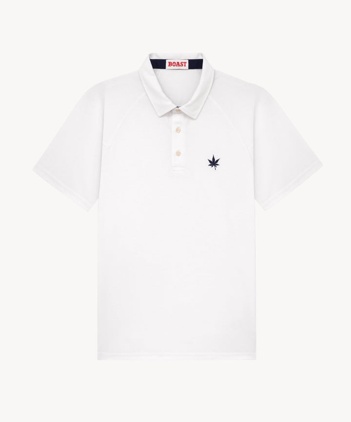 Raglan Polo in White Navy Leaf