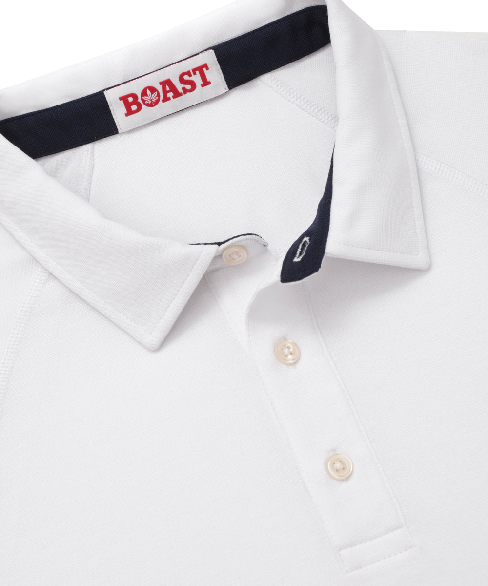 Raglan Polo in White Navy Leaf