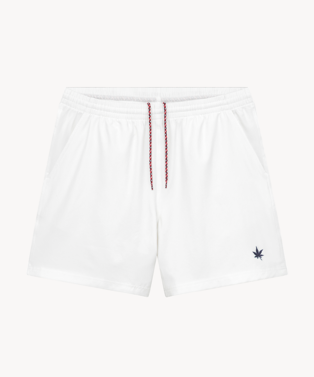 Court Short in White Navy Leaf