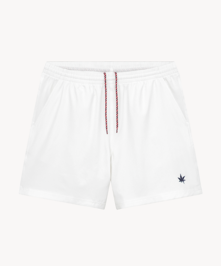 Court Short in White Navy Leaf