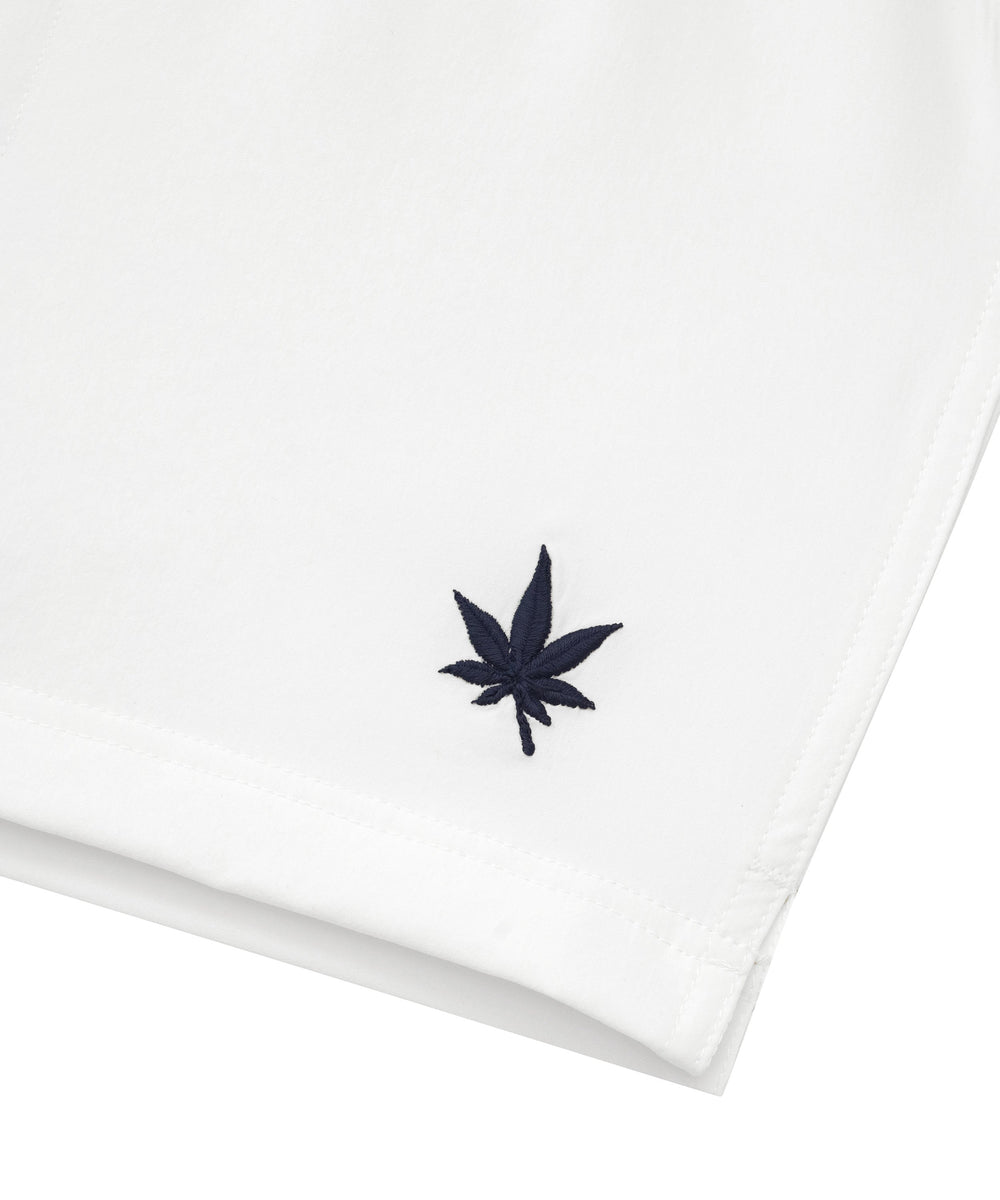 Court Short in White Navy Leaf