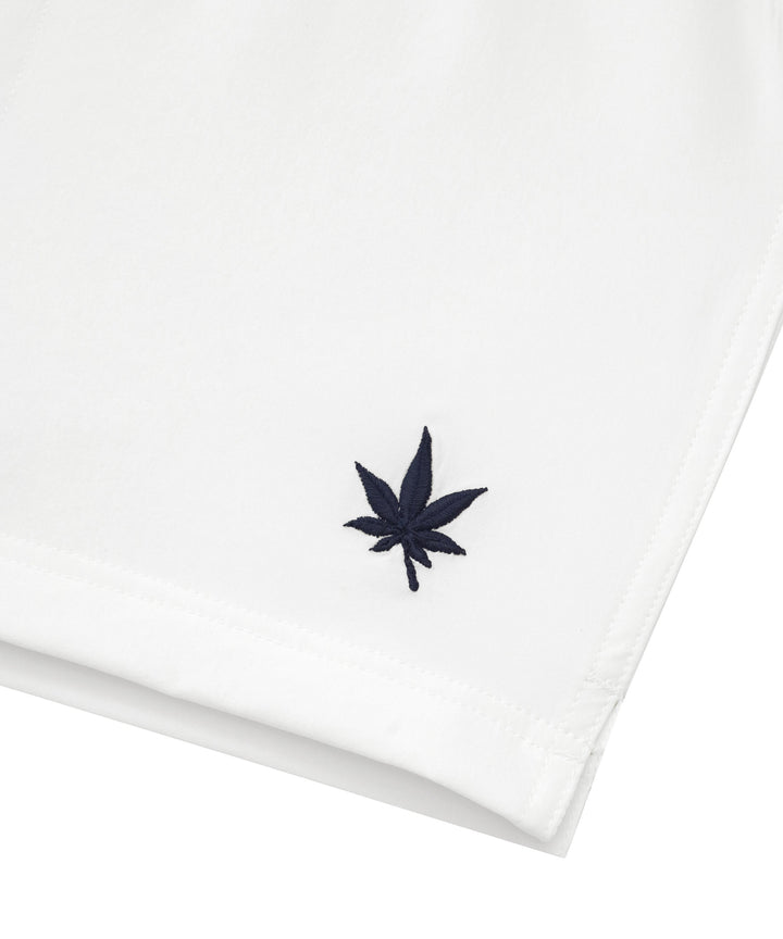 Court Short in White Navy Leaf