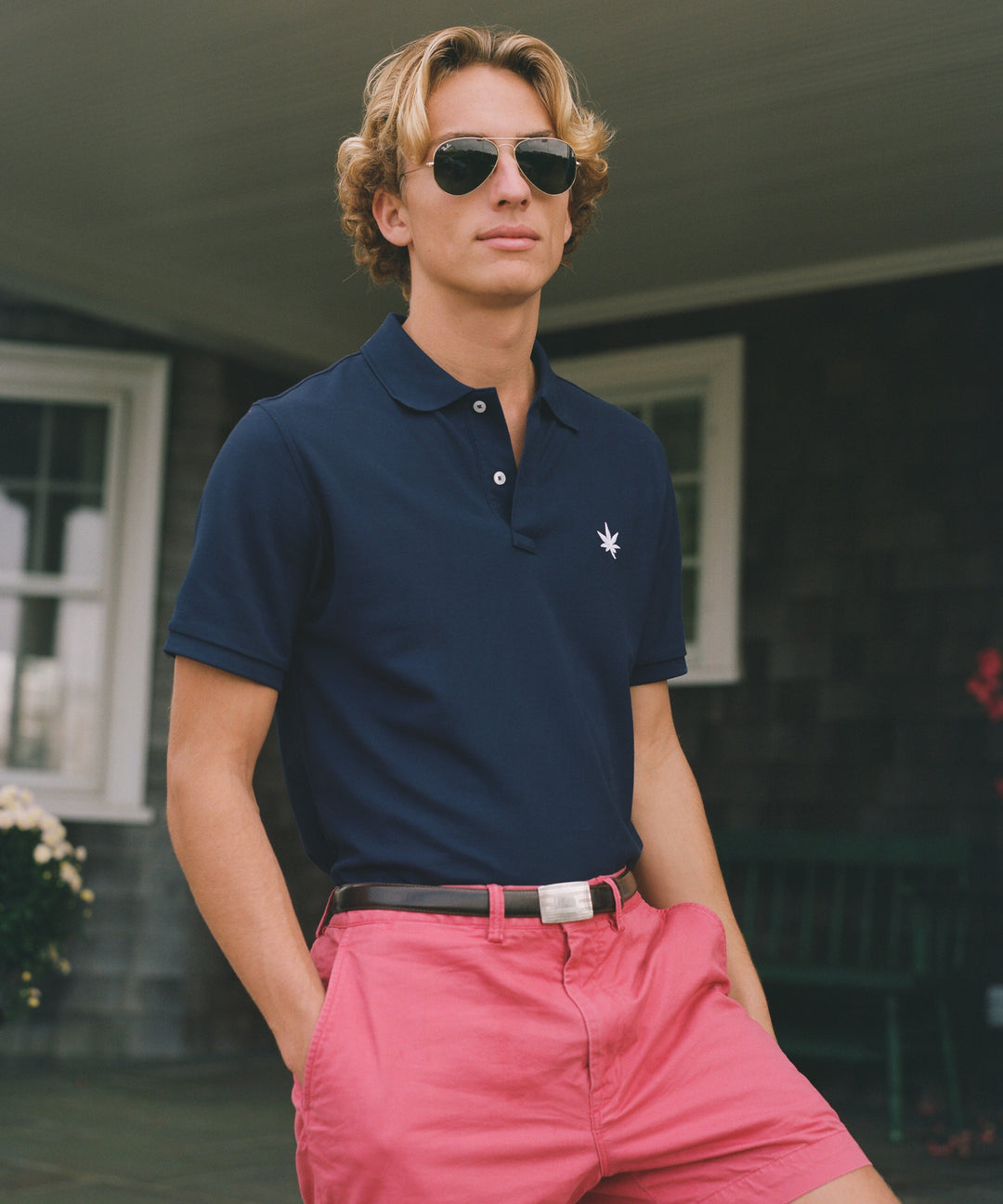 Polo in Navy with White Leaf