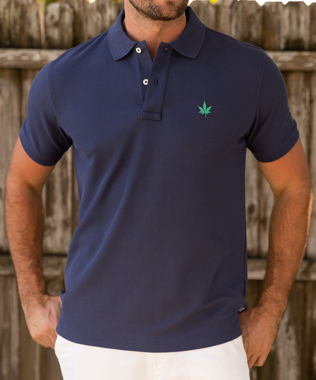 Polo in Navy with Green Leaf