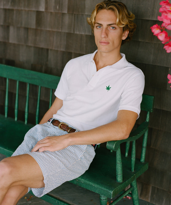 Polo in White with Green Leaf