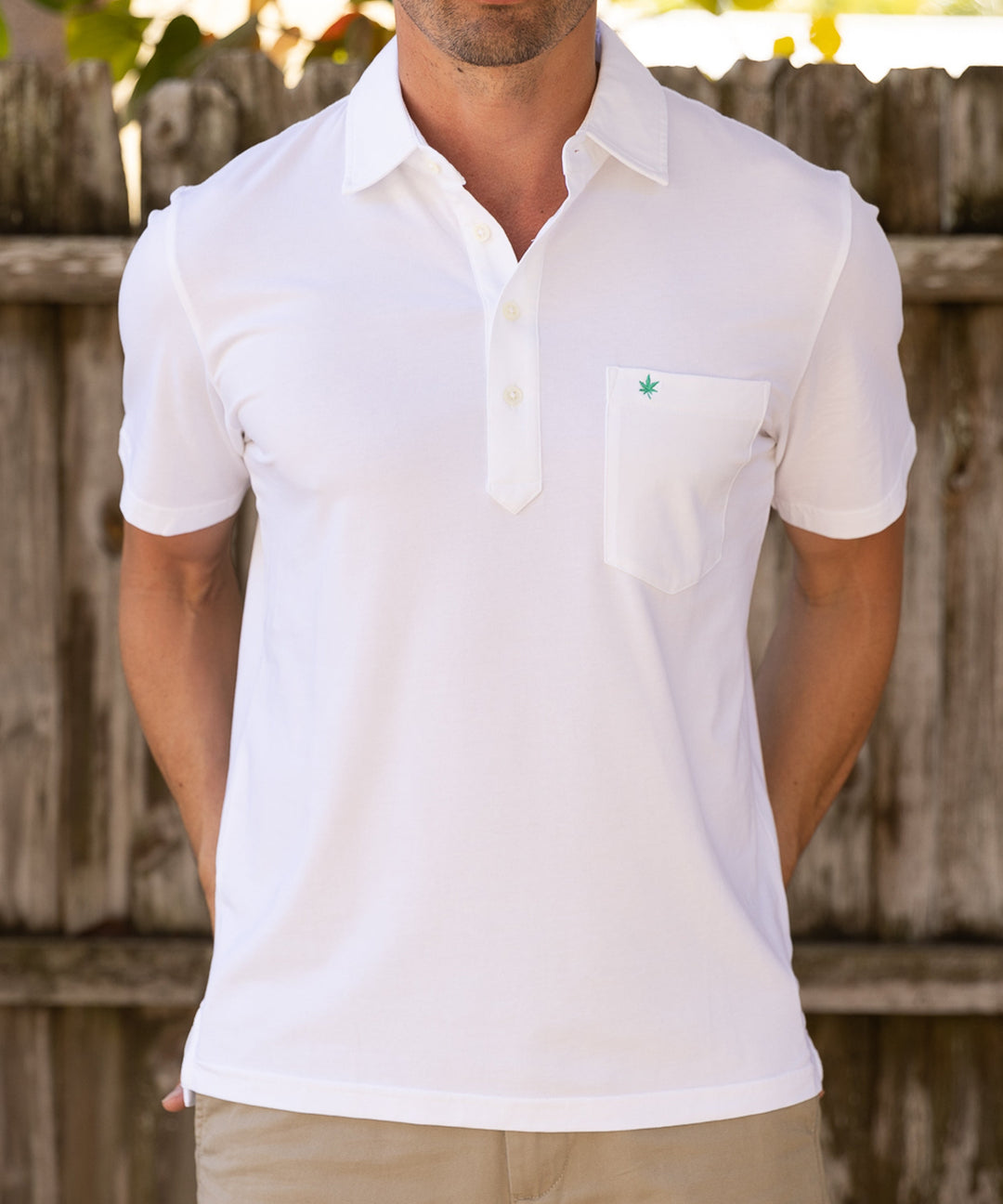 Club Polo in White Green Leaf