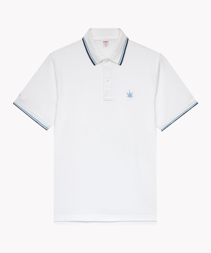 Polo in White Navy Sky Blue Tipping