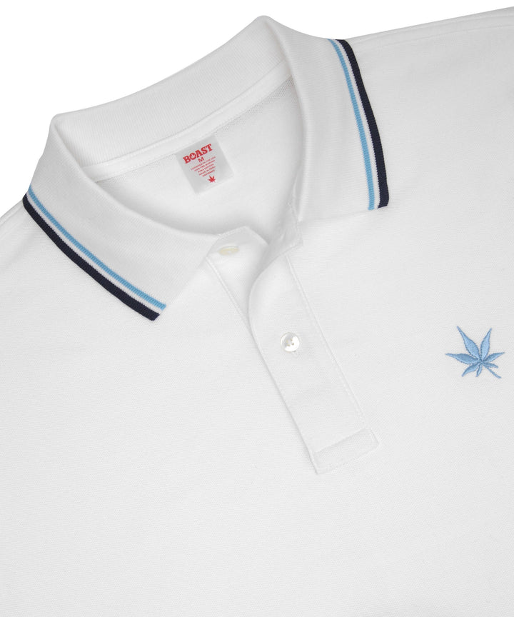 Polo in White Navy Sky Blue Tipping