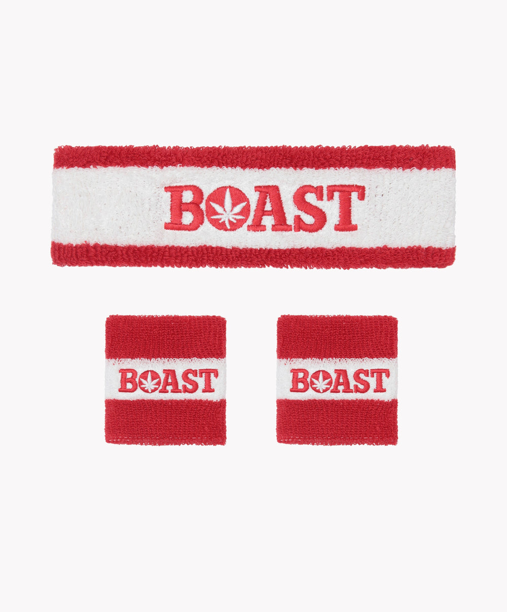 Headband/Wristband Set in White Red