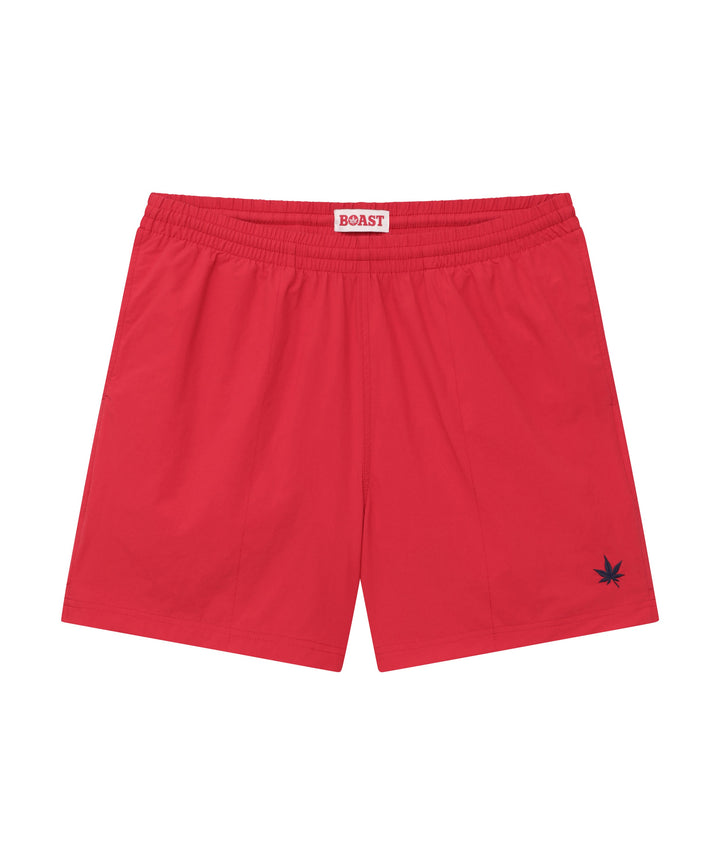 Swim Short in Red Navy Leaf